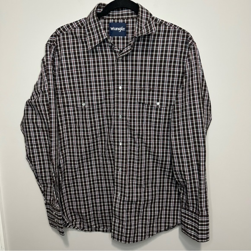 Men’s Wrangler Size Large‎ Plaid Long Sleeve Pearl Snap Button Down